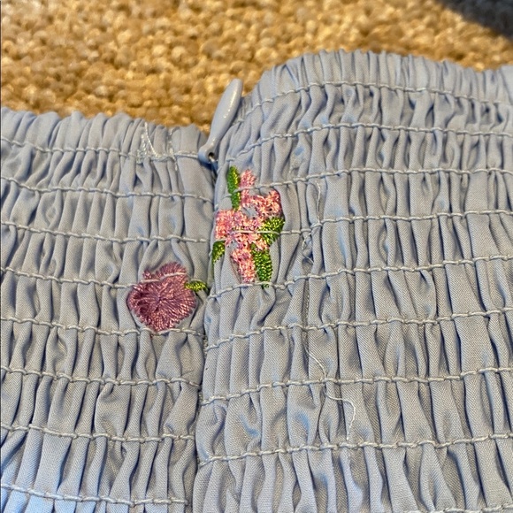 ENGLISH FACTORY Floral Embroidered Puff Slv Babydoll Powder Blue Multi XS *flaw - Picture 14 of 16